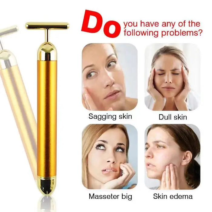 24k Gold Facial Slimming Face Beauty Bar Pulse Firming Facial Roller Massager Lift Skin Tightening Wrinkle Vibrating Tool