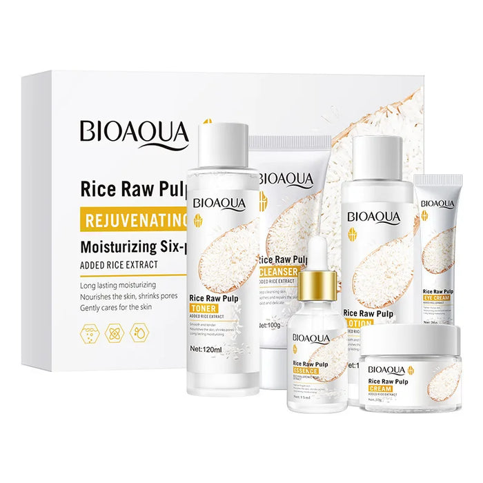 6pcs/set BIOAQUA Rice Raw Pulp Skin Care Sets Face Cream Serum Anti wrinkle Moisturizing Facial Cleanser Toner Korean Face Care