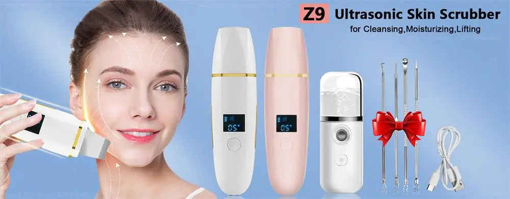 Ultrasonic Skin Scrubber Remover Blackhead Ultrasonic Peeling Facial Scrubber Shovel Deep Cleaning Face Lifting Remove Pore Acne