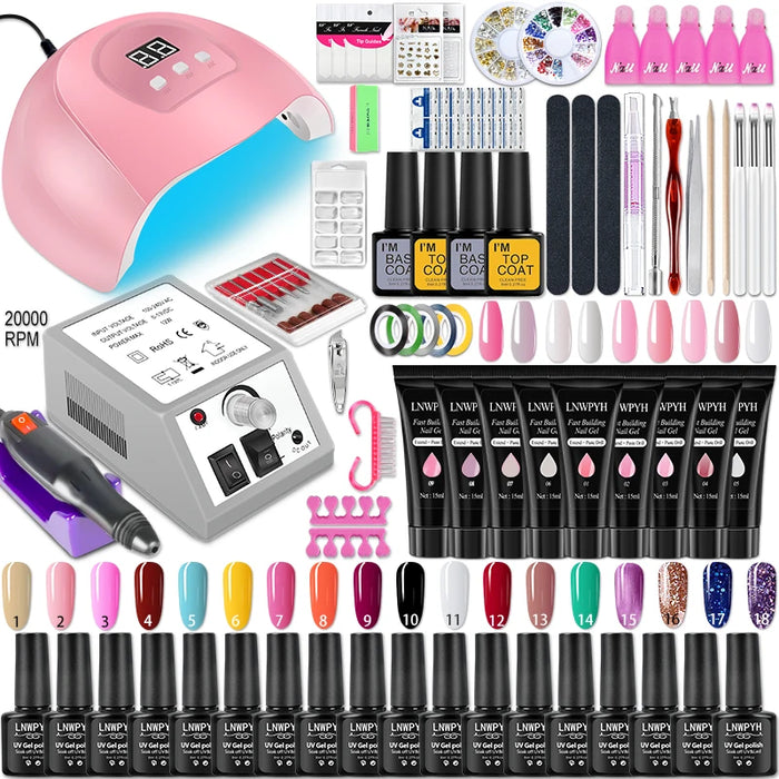 Manicure Set Acrylic Nail Kit With Nail Lamp Dryer Nail drill Machine Semi Permanent Varnish Acrylic Gel Poly Extension Gel Kit