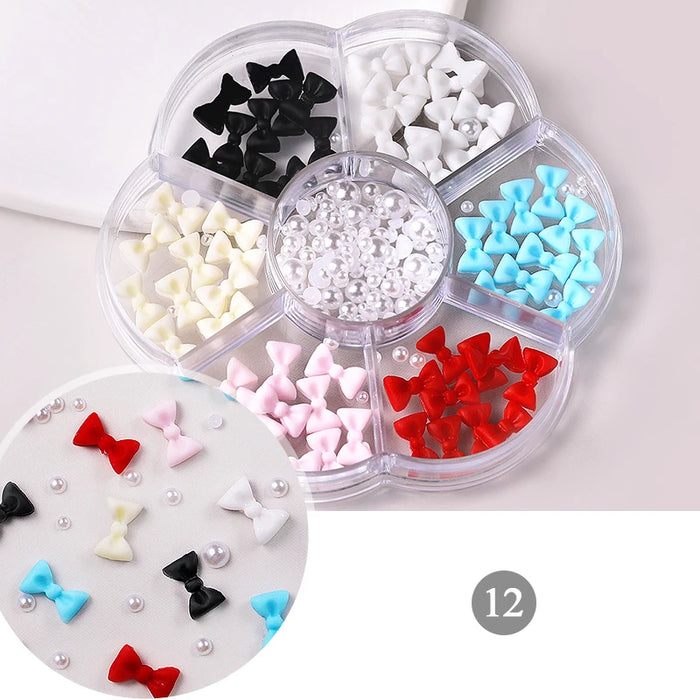 6Grids Acrylic Flower 3D Nail Art Decorations Resin Charms Gold Beads Caviar Pearl Mixed Rhinestones Accessories Manicure