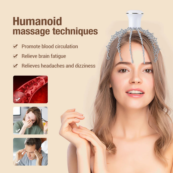 12 Claw Scalp Massager Acupoint Electrowave Headache Relief Cap Wireless Electric Vibration Physiotherapy Head Masssager Octopus