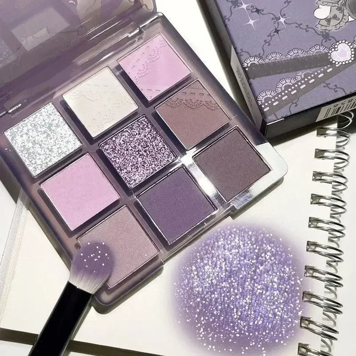 9 Colors Glitter Eyeshadow Palette Purple Lace Shimmer Pearlescent Matte Acrylic Eye Shadows Palette Waterproof Eye Make Up