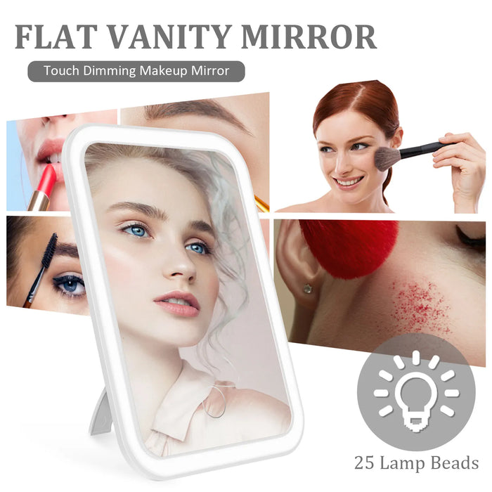 LED Makeup Mirror Lighted Cosmetic Mirror with Stand Dimmable Fill Light Len for Home Bedroom Desk Travel Portable Vanity Mirror