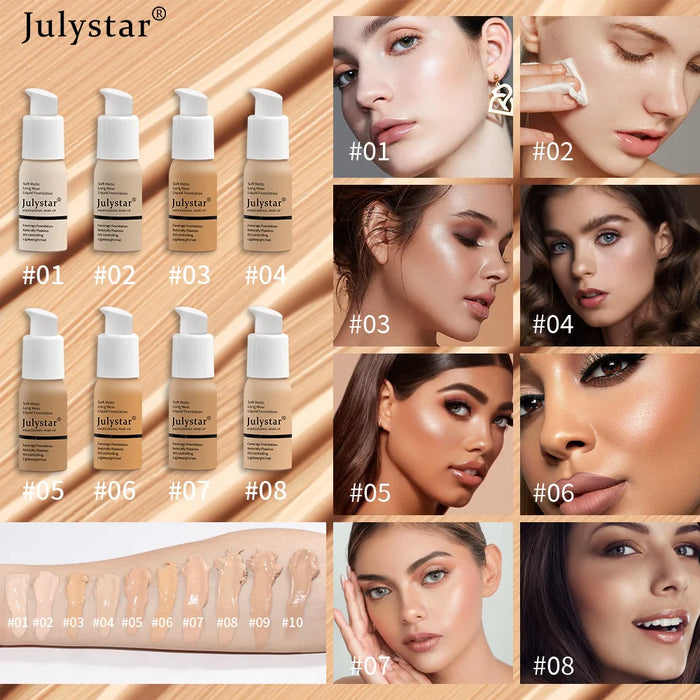 Julystar 10 Colours Matte Moisturising Finishing Foundation Waterproof Long Lasting No Makeup Removal Face Concealer Powder