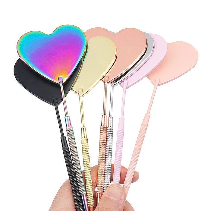 1 Pc Eyelash Heart Mirror Stainless Steel Long Handle Mirror For Checking False Lashes Extension Grafting Makeup Tools