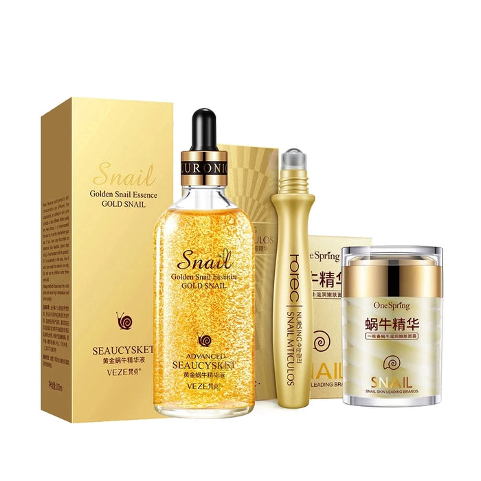 Snail Collagen Skin Care Set Golden Face Serum Nourishing Brighten Skin Anti Dryness Moisturizing Cream Soothes Skin Eye Essence