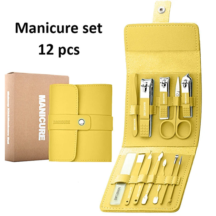 12-16pcs/set Nail Cutter Set Stainless Steel Nail Clippers Set With Folding Bag Manicure Cutter Kits Scissors Makeup Beauty Tool