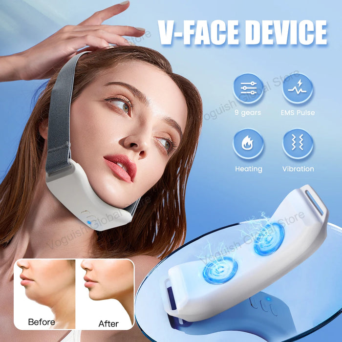 Vibration Chin-Up V Face Massager for Face EMS Facial Lifter Beauty Device Double Chin Remover V-Line Up Facelift Shaper Belt