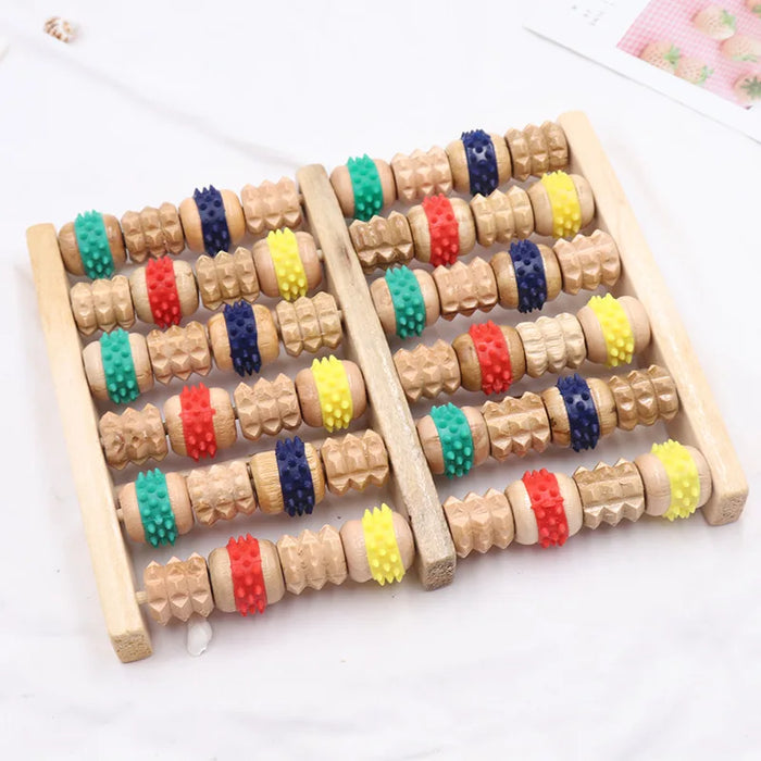 6 Rows Wooden Foot Massager Roller Heath Therapy Acupressure Relax Massage Pain Stress Relief Shiatsu Roller Feet Care Massager