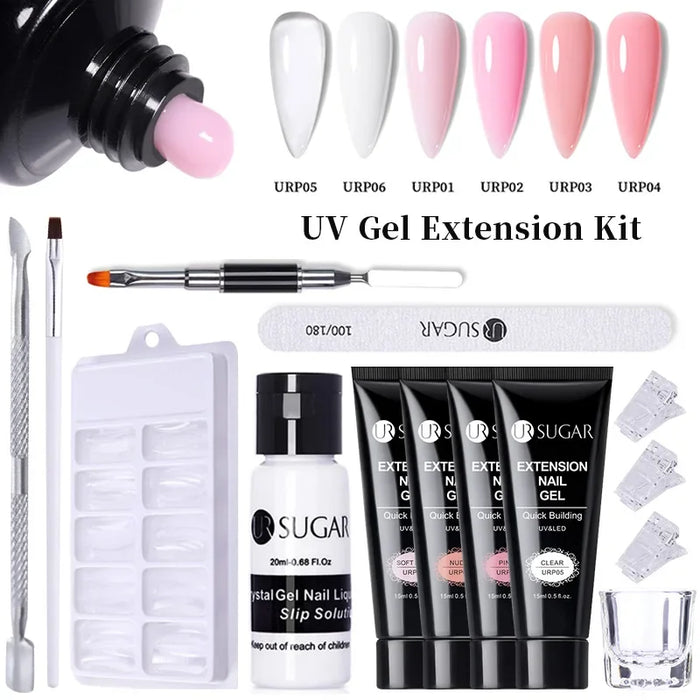 UR SUGAR 15ml Milky Jelly White Pink Extension Gel Set Nail Tips Glitter Hard Gel Semi Permanent Soak Off Nail Art Manicure Kit