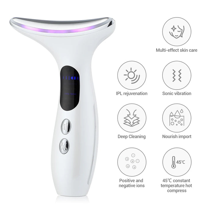 EMS Neck Face Beauty Device LED Photon Therapy Firming Lifting Skin Wrinkle Removal Thin Double Chin Vibration Facial Massager