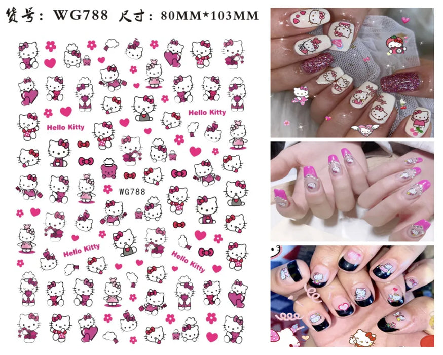 1PCS Cartoon Hello Kitty Nail Stickers Sanrio Nail Art Decoration Kulomi Cinnamon Dog 3D Stickers Nail Decals Press on Nails