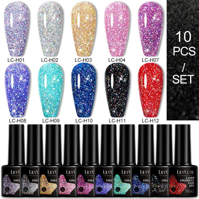 LILYCUTE 12/10PCS Gel Nail Polish Set Spring Summer Nude Glitter Color Semi Permanent Soak Off Manicure Nail Art UV Gel Varnish