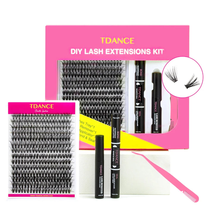 TDANCE 280PCS DIY Mix Clusters Kit 30D/40D Lash Bond and Seal and Remover Accessories Self-Grafting EyeLashes Extension At Home