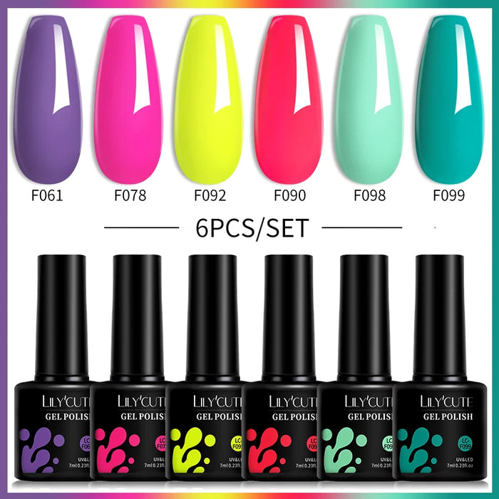 LILYCUTE 6Pcs/Set Gel Nail Polish Kit  Black White Red Fashion 6 Colors UV LED Nail Art Gel Semi Permanent Varnish