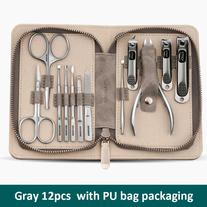 Christmas Professional Manicure Set 12 In 1 Full Function Kit Stainless Steel Pedicure Sets With Leather Portable Case Idea Gift