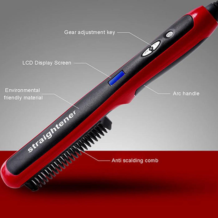 Ionic Hair Straightener Brush Ceramic Heating Straightening & Curls Anti Scald Feature Frizz-Free Silky Hair Straightening Comb