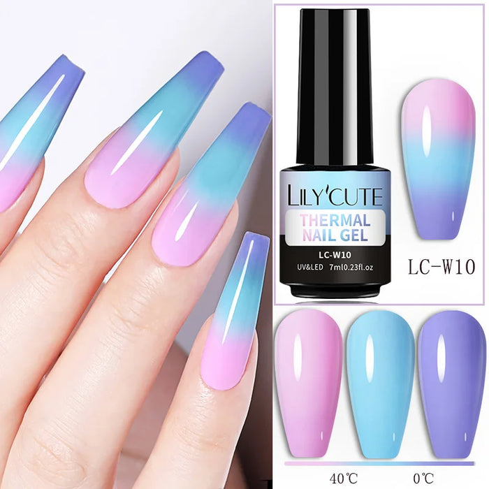 LILYCUTE Thermal Gel Nail Polish Nude Pink Winter Grey Gradient Temperature Color Changing Long Lasting Nail Art Gel Varnish