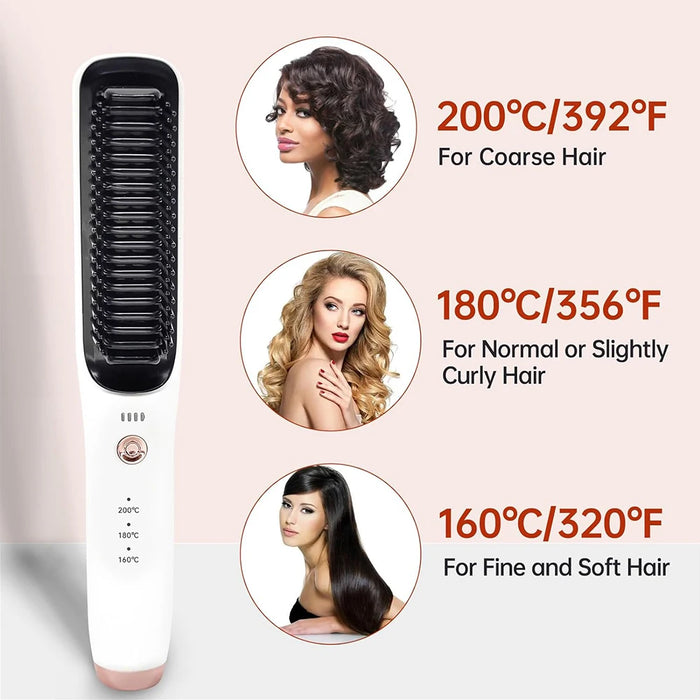 4800mAh Cordless Hair Straightener Brush Electric Hair Smoothing Brush Beard Straightener for Men Rechargeable Heating Comb