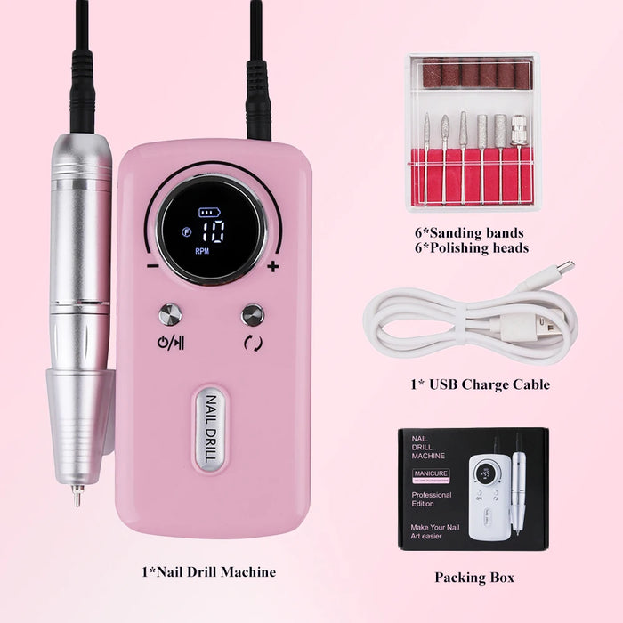 45000RPM Professional Rechargeable Electric Nail Drill Machine Portable Cordless Nail File For Acrylic Gel Nails Remove