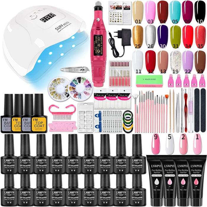 Manicure Set Acrylic Nail Kit With Nail Lamp Dryer Nail drill Machine Semi Permanent Varnish Acrylic Gel Poly Extension Gel Kit