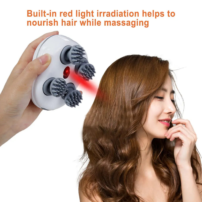 Infrared Scalp Massager with 4 Kneading Massage Heads Head Massager for Hair Growth Red Light Nourishes Hair Body Relaxment Care