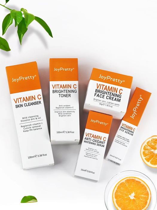 JoyPretty Vitamin C for Face Whitening Dark Spots Skin Care Set Cream Serum Cleaning Moisturizing Eye Creams Pore Skincare Kits