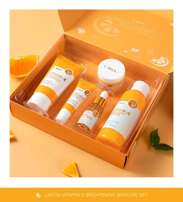 5 Pieces Vitamin C Skincare Set  Moisturizing Face Serum Brighten Cream Antiage Eye Cream Toner Facial Care Set for Dropshipping