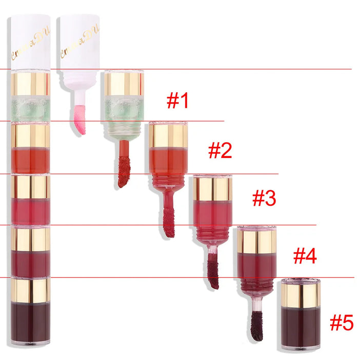 5 In 1 Matte Lipstick Kit Combo Strip Velvet Sexy Red Lip Tint Non-stick Cup Lip Gloss Lip Oil Makeup Lips Cosmetic Set