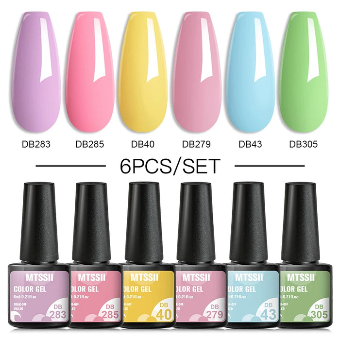 2/6Pcs/Set Macaron Gel Nail Polish Set Spring Summer Candy Colors UV LED Nail Art Gel Semi Permanent Varnish Base Top Coat Kits