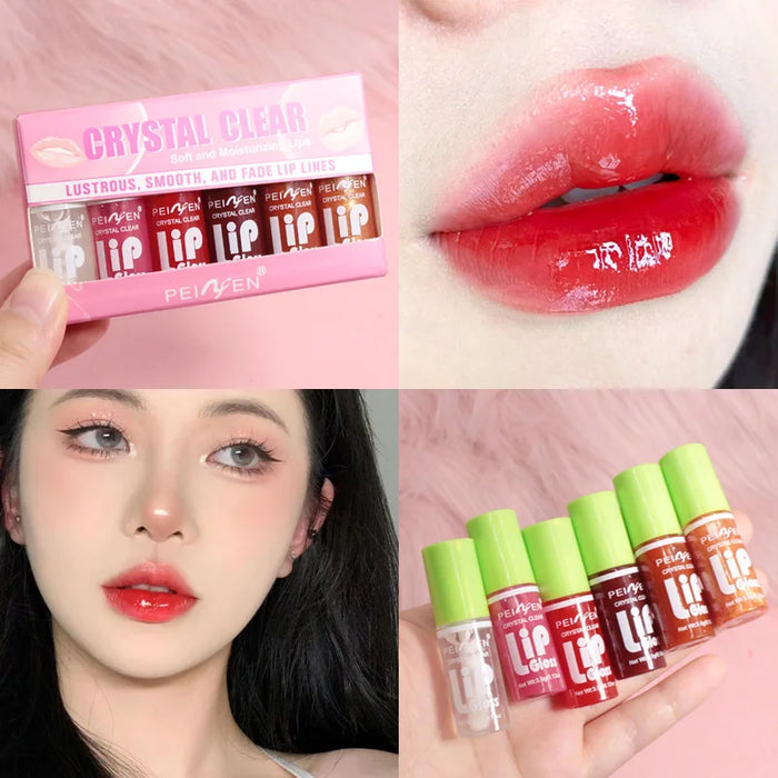 6PCS/Sets Moisturizing Lip Gloss Hydrating Transparent Lip Plumper Oil Lasting Nourishing Lips Glaze Women Beauty Cosmetics Set