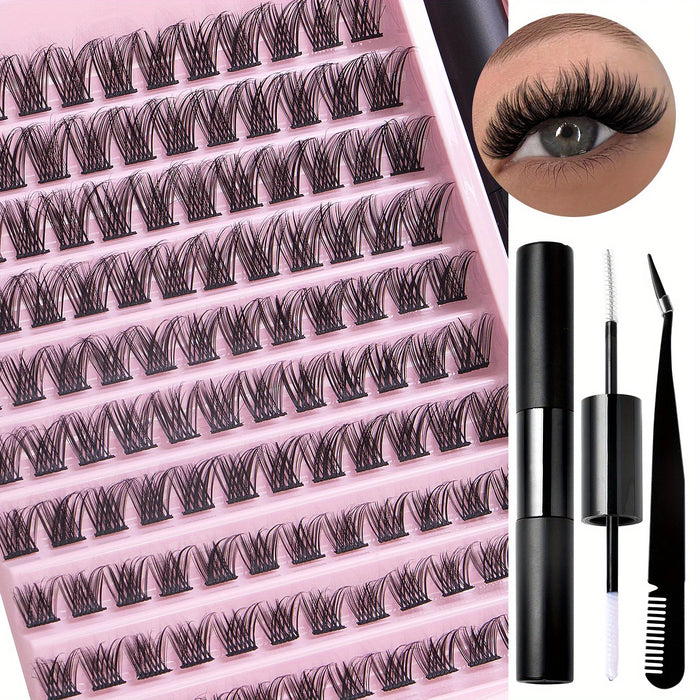 DIY Lash Extension Kit, Lash Clusters With Waterproof Strong Hold Lash Bond And Seal And Eyelash Tweezers Lash Cluster Kit