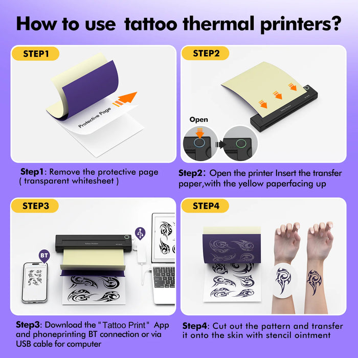 8018T Wireless Tattoo Transfer Stencil Printer Tattoo Transfer Thermal Copier Machine Compatible with Smartphone & PC