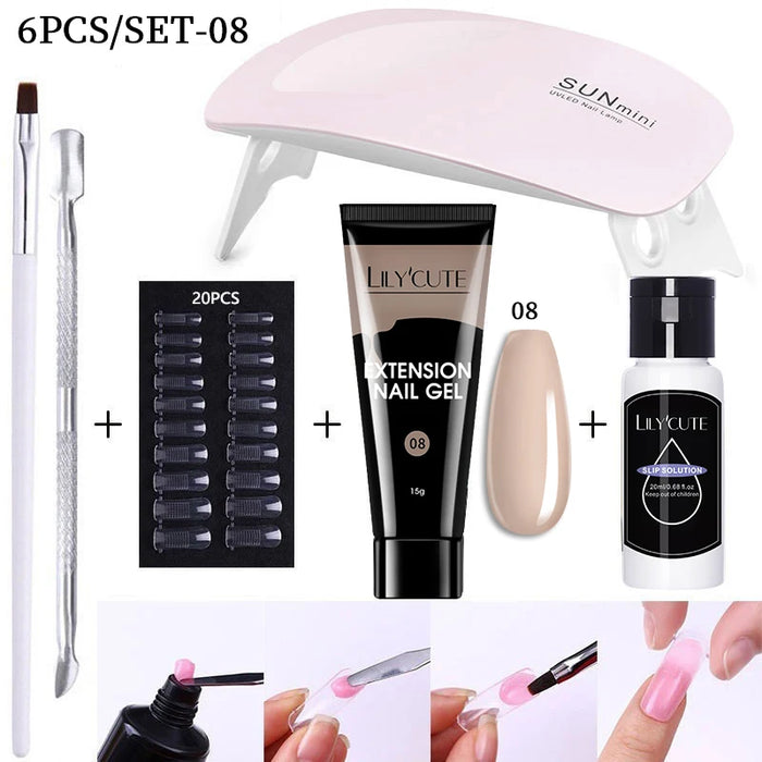 LILYCUTE 15ml Nail Extension Gel Kit With LED Lamp Full Manicure Tool Set Quick Finger Extend Acrylic Crystal Construction Gel