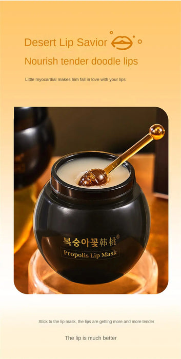 Propolis Lip Mask With Lip Brush Moisturizing Repair Lip Balm Fade Lip Lines Long-lasting Hydrating Exfoliating Dead Skin Care