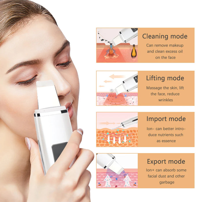 Ultrasonic Skin Scrubber Face Spatula Blackhead Remover Pore Cleaner Comedo Extractor Face Lift Devices Deep Cleaning Peeling