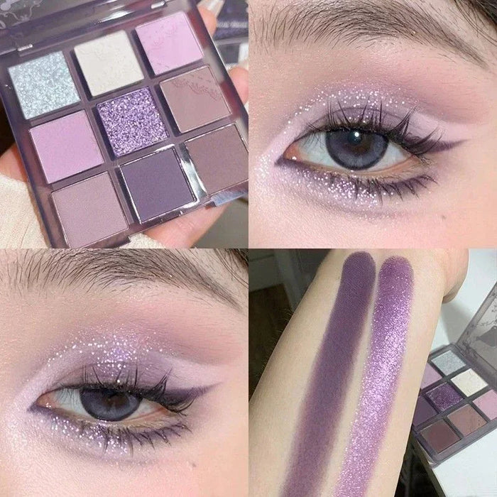 9 Colors Glitter Eyeshadow Palette Purple Lace Shimmer Pearlescent Matte Acrylic Eye Shadows Palette Waterproof Eye Make Up