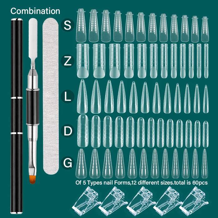 FILI Nails Art Tool Set Quick Building Mold Nail Brush Kit Dual Forms Nail Extension System With Nail Pen Gel Clips For Top Form