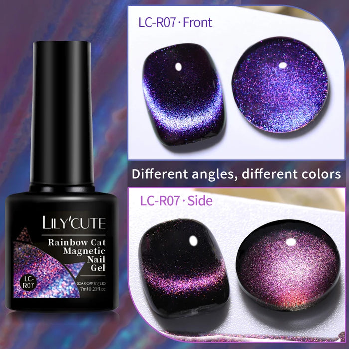 LILYCUTE 7ML Double Light Cat Magnetic Gel Polish Nail Art Sparkling Rainbow Gel Nail Polish Semi Permanent UV Magnet Gel Esmalt