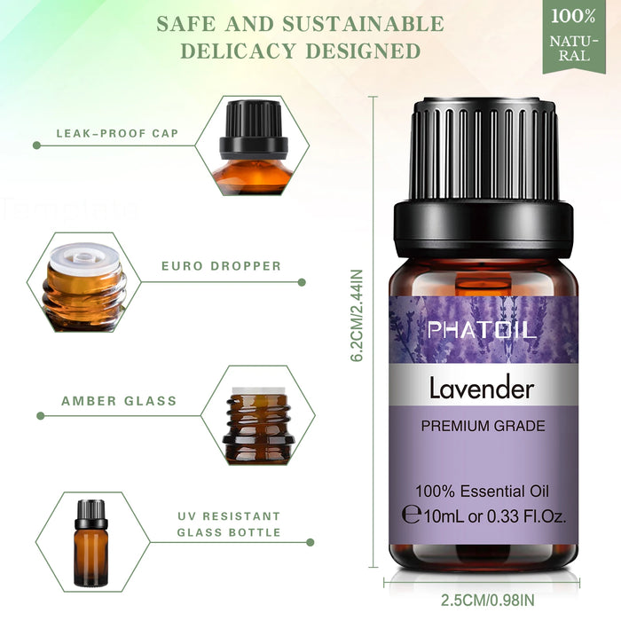 10ml Lavender Essential Oils Pure Natural for Diffuser humidifier Aromatherapy Jasmine Vanilla Aroma Oil for Skin Care, DIY Soap