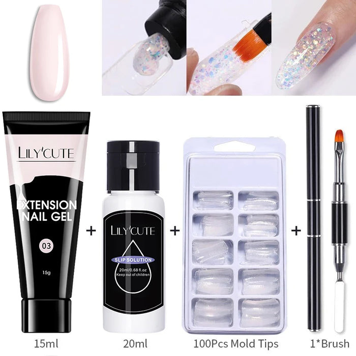 LILYCUTE 15ml Nail Extension Gel Set Clear Nude Quick Nail Prolong Acrylic Crystal Extend Mold Nail Art Construction Gel Varnish