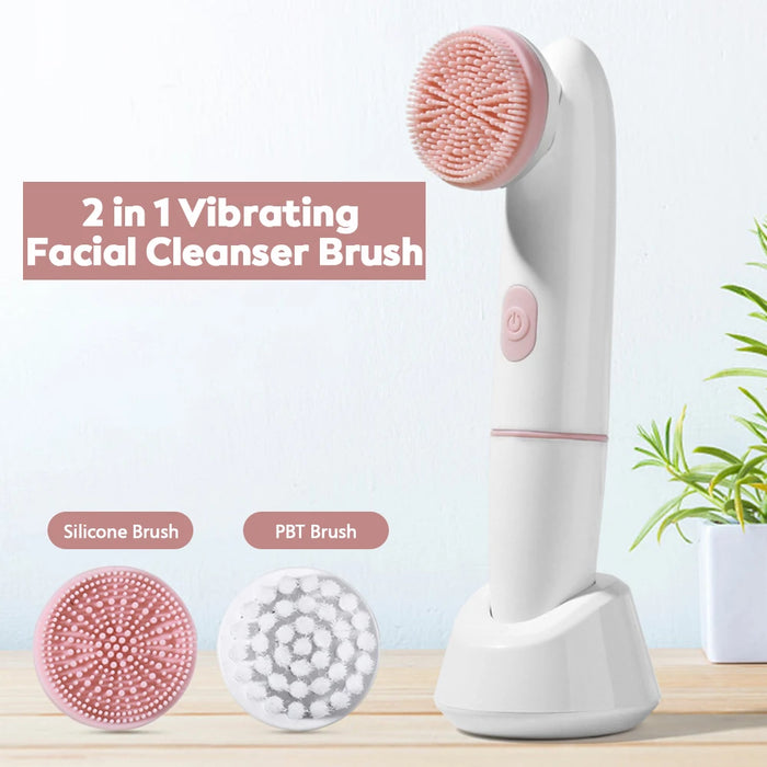 Electric Facial Cleanser Battery Powered Waterproof Vibrating Face Cleaning Brush 2 Speed Face Deep Washing Massaging Device