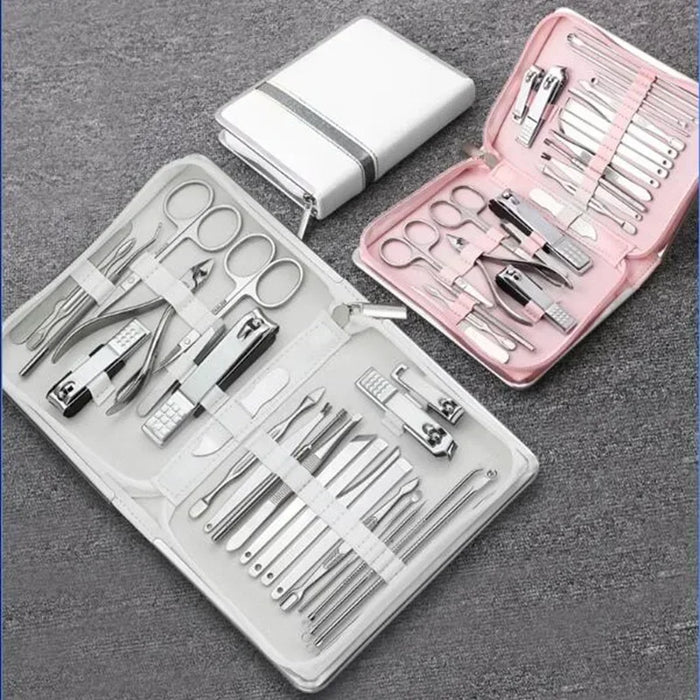 11-26 Pcs Manicure Set Stainless Steel Nail Clippers Cuticle Nipper Pedicure Care Tool Dead Skin Scissor Cleaning Grooming Kit