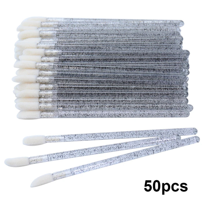 50pcs Disposable Lip Brush Makeup Mascara Wands Solid Stick  Lipgloss Lipstick Brushes Micro Beauty Applicators Wands