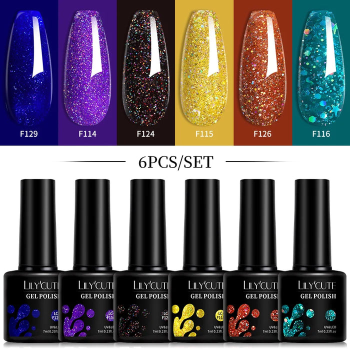 LILYCUTE 6Pcs/Set Fluorescent Gel Nail Polish Spring Summer Neon Color Semi Permanent Soak Off UV Nail Art Gel Varnish Kits