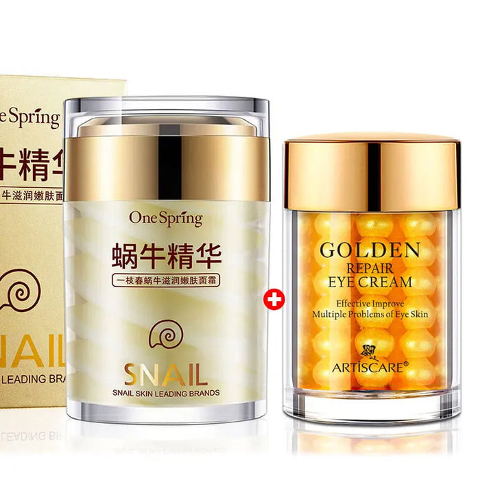 Snai Face Cream + Gold Eye Cream 2pcs/Lot for Eye Bags Aloe Vera Dark Circles Moisturizing Eye Care