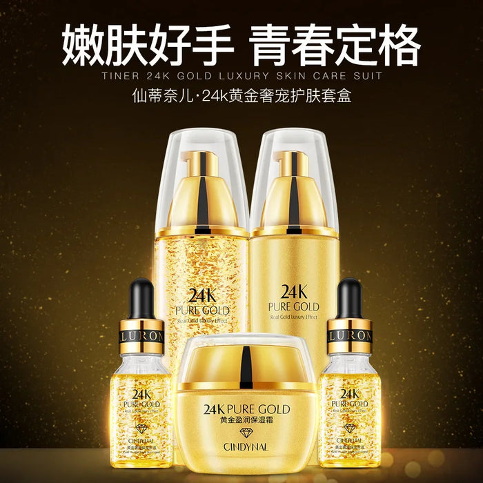 24K Gold Skin Care Sets Moisturizes Shrinks Pore Oil Control 24K Gold Toner Face Cream Emulsion Facial Essence Sets