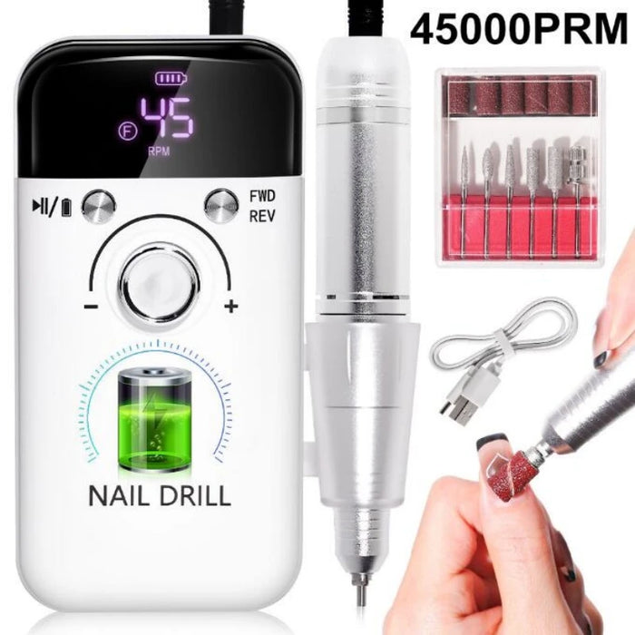 45000RPM Electric Nail Drill Machine Professional Nail Drills for Gel Nails Polish Rechargeable Portable Nail File Manicure Tool