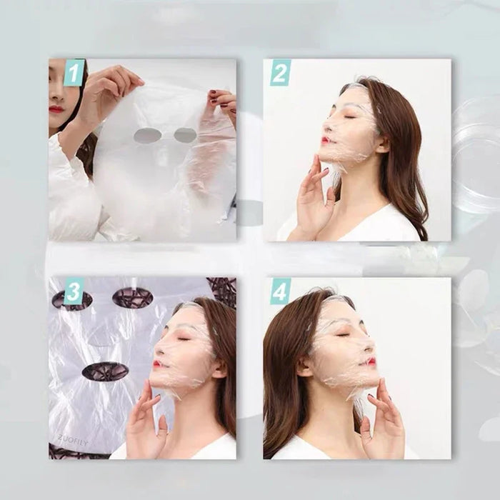 100Pcs Face Plastic Film Full Face Cleaner Mask Neck Stickers Paper Disposable Transparent PE Masks Wrap Facial Beauty Skin Care